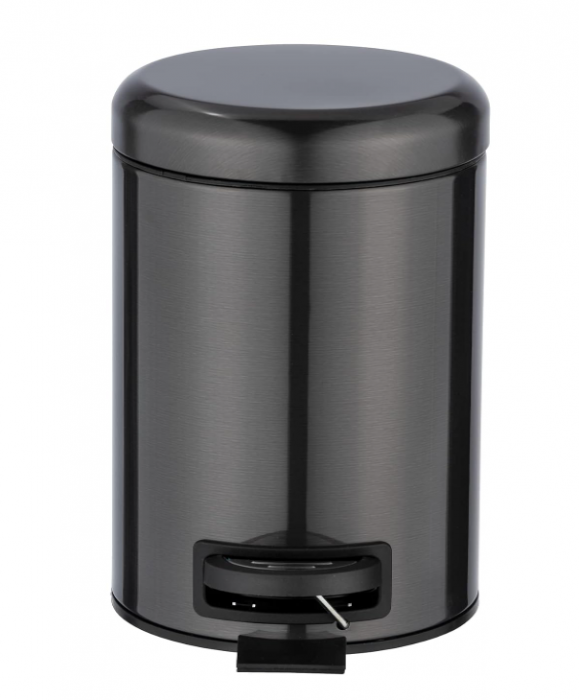 Coș de gunoi cu capac și pedală WENKO, pentru baie, oțel inoxidabil, negru [4]