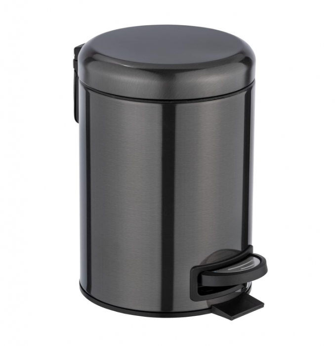 Coș de gunoi cu capac și pedală WENKO, pentru baie, oțel inoxidabil, negru [1]