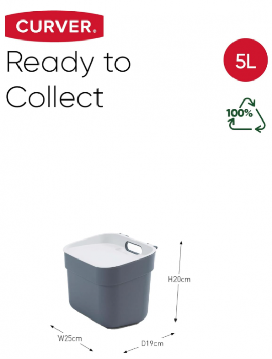 Coș de gunoi Curver Ready To Collect, 5L, gri închis [10]