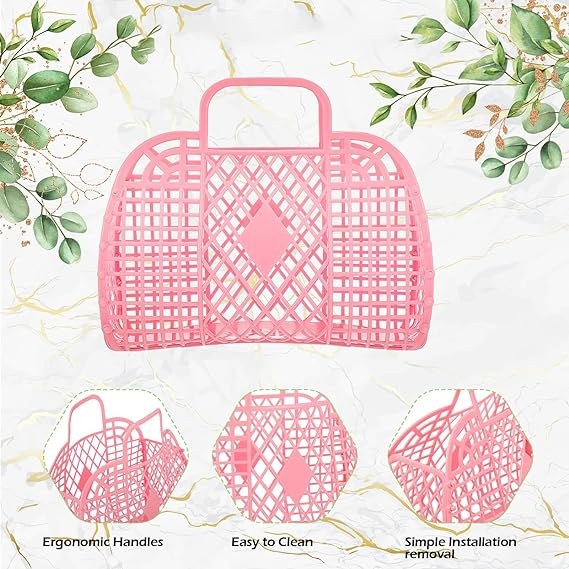 Coș tip poșetă Altsuceser pentru Paști, nunta, palja, petreceri, Roz [4]