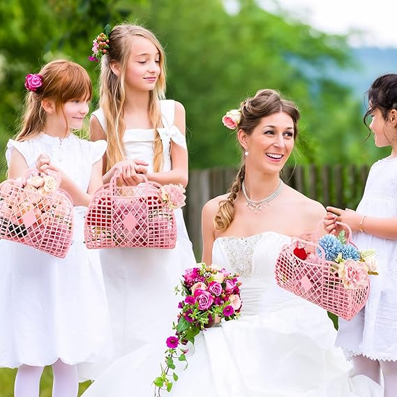 Coș tip poșetă Altsuceser pentru Paști, nunta, palja, petreceri, Roz [6]