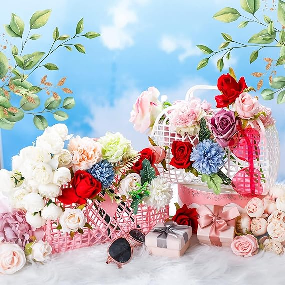 Coș tip poșetă Altsuceser pentru Paști, nunta, palja, petreceri, Roz [5]