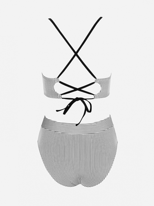 Costum de baie din 2 piese CUPSHE, bikini cu talie înaltă, cu dungi, XL [7]