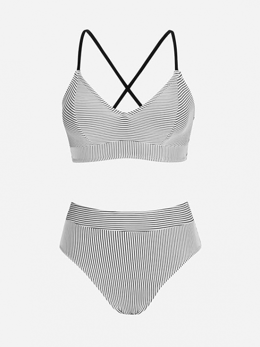 Costum de baie din 2 piese CUPSHE, bikini cu talie înaltă, cu dungi, XL [6]
