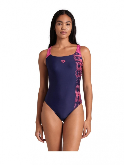 Costum de baie intreg pentru femei Arena Control Pro Back Graphic, bleumarin/roz, 36 [1]