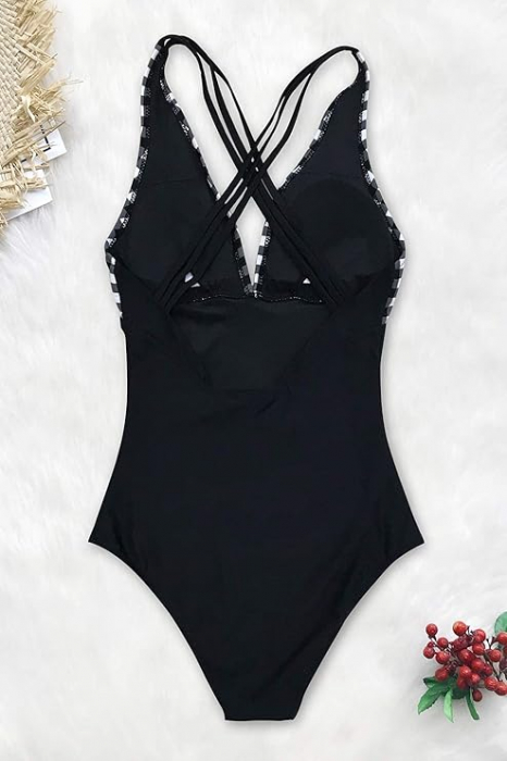 Costum de baie intreg pentru femei CUPSHE AB20632M, alb/negru, XL [4]