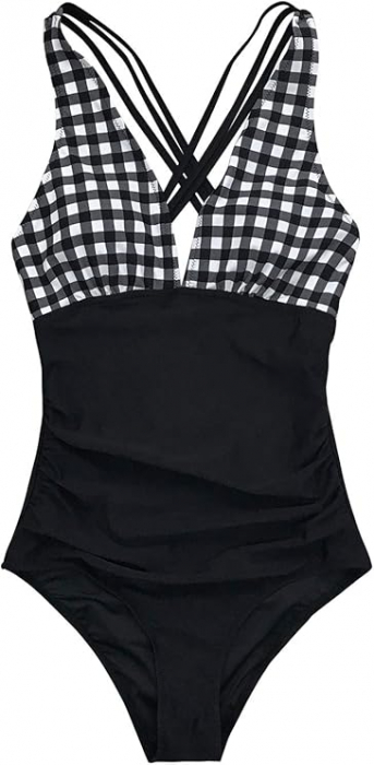 Costum de baie intreg pentru femei CUPSHE AB20632M, alb/negru, XL [3]