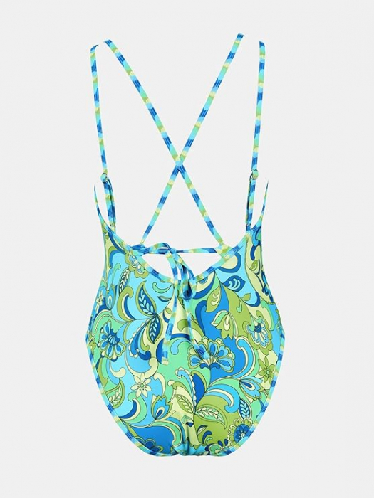 Costum de baie intreg pentru femei CUPSHE, model floral, albastru, L [6]