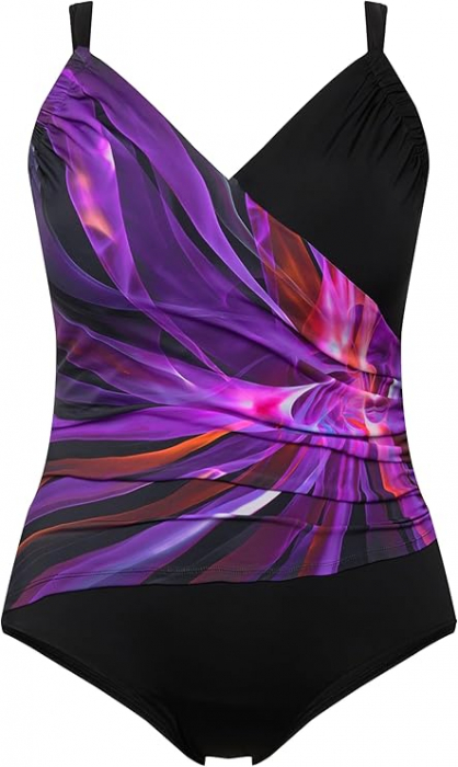 Costum de baie intreg pentru femei Ulla Popken Alina, negru/violet, 42 [3]