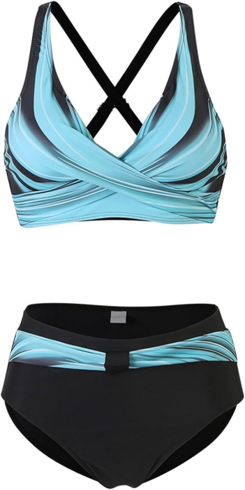 Costum de baie pentru femei Gkojhj, 2 piese, talie inalta, negru/albastru, 5XL [2]