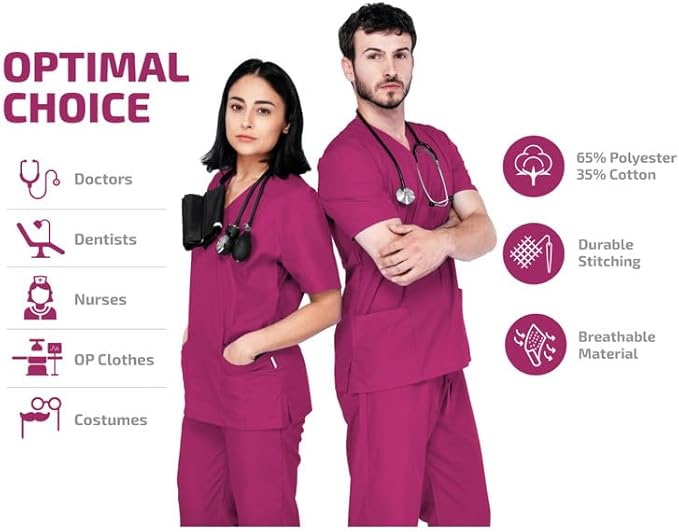 Costum medical unisex MAZALAT work wear, 1 pantalon + 1 tricou, mov, marime S [5]