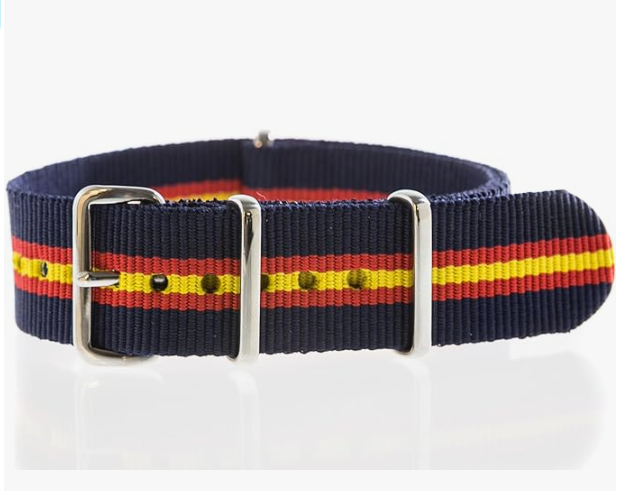 Curea militară de ceas din nailon bleumarin/roșu/galben, 20-22 mm, model W B-105 D [2]