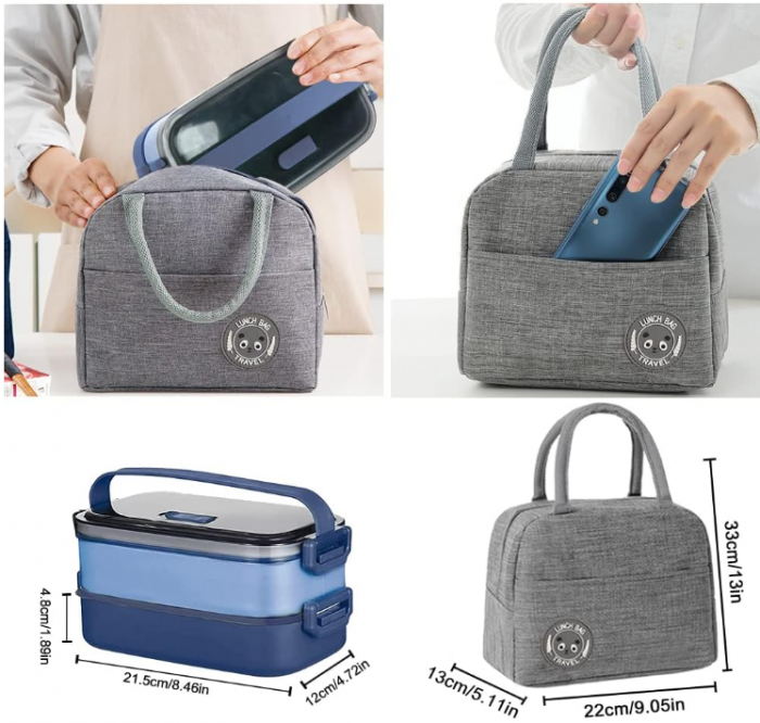 Cutie de prânz Haoh cu sac, 1600 ml, cu compartimente și tacâmuri, fără BPA, albastru [11]