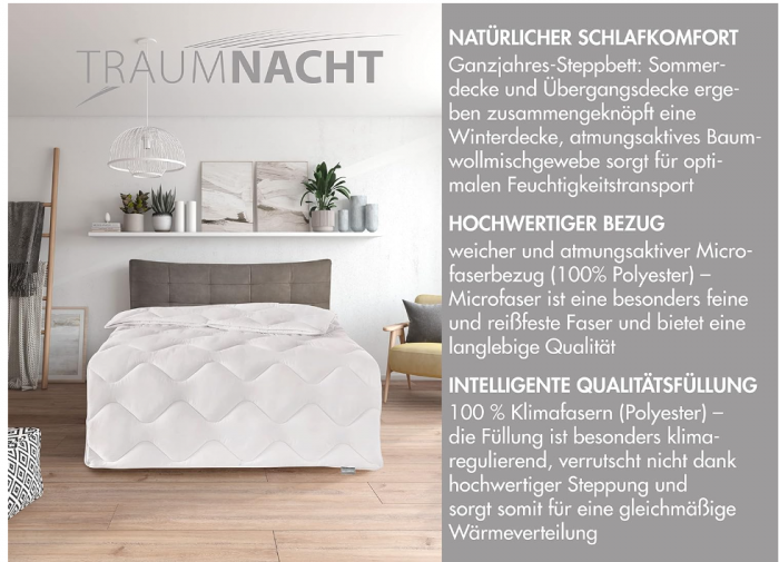 Cuvertură de pat Traumnacht, lavabilă, alb, 155 x 220 cm [2]