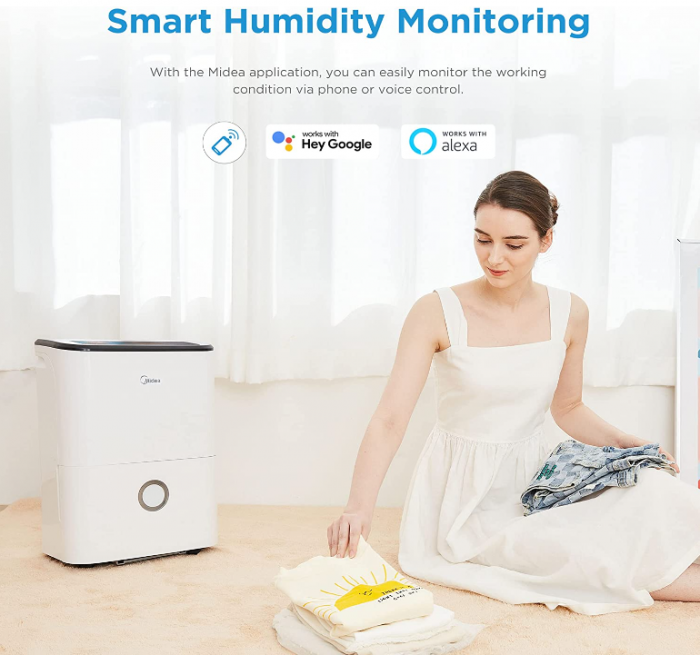 Dezumidificator Midea, 20 L/24 h, Dimensiunea camerei Aprox. 100 m³ (40 m²), rezervor de apă 3 l, alb [3]