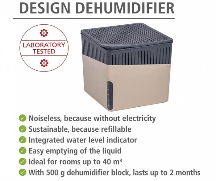 Dezumidificator portabil WENKO Cube, 500 g, 800 ml, 13 x 13 x 13 cm, bej [2]
