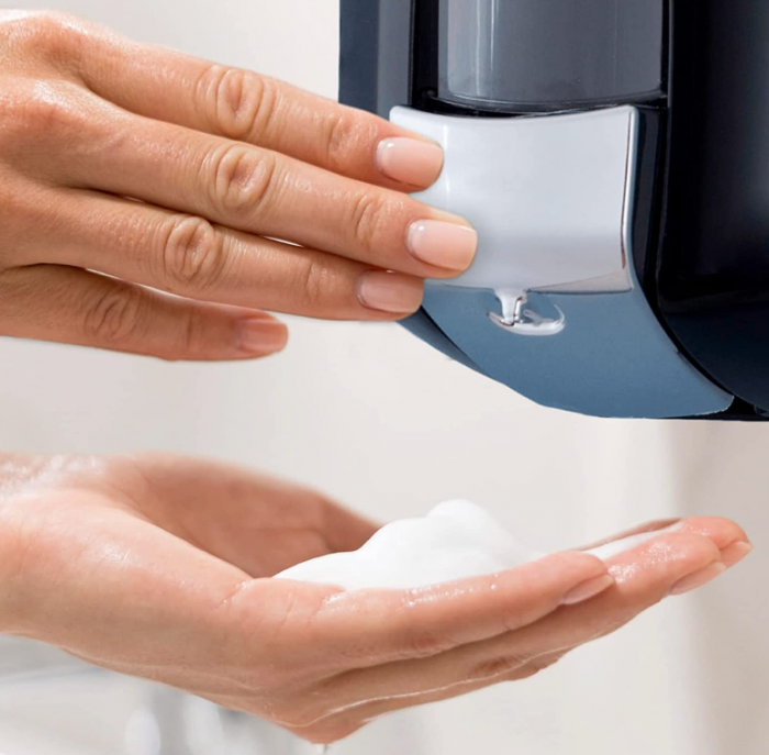 Dozator de săpun Jofel AC70600 cu buton cromat, 0.9L, negru [2]