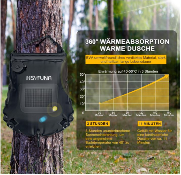 Dus portabil solar pentru camping HSYFUNA, 20L [5]
