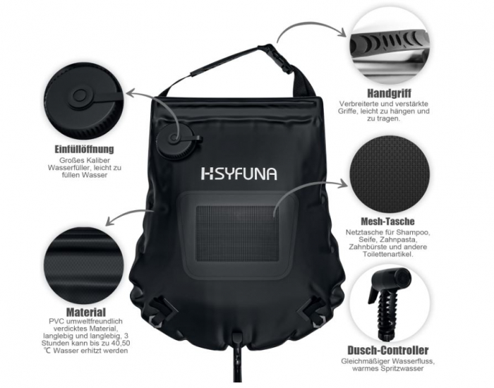 Dus portabil solar pentru camping HSYFUNA, 20L [4]
