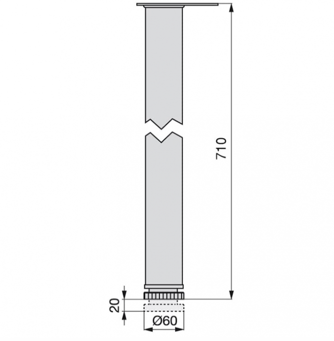 EMUCA Kit 4 picioare de masă din oțel reglabile 60x710mm, înălțime reglabilă 710-730mm, Negru [2]