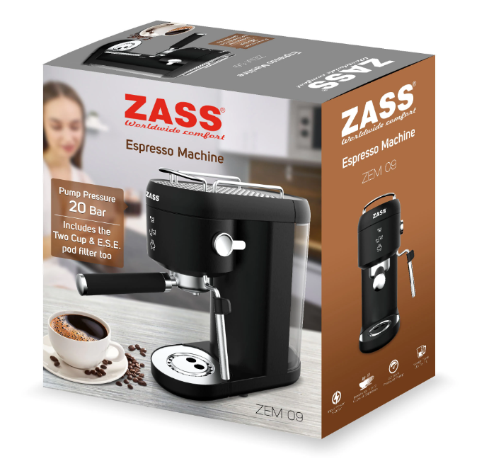 Espressor cafea Zass ZEM 09, Capacitate rezervor 1 l, Presiune 20 bar, Putere 1400 W [3]