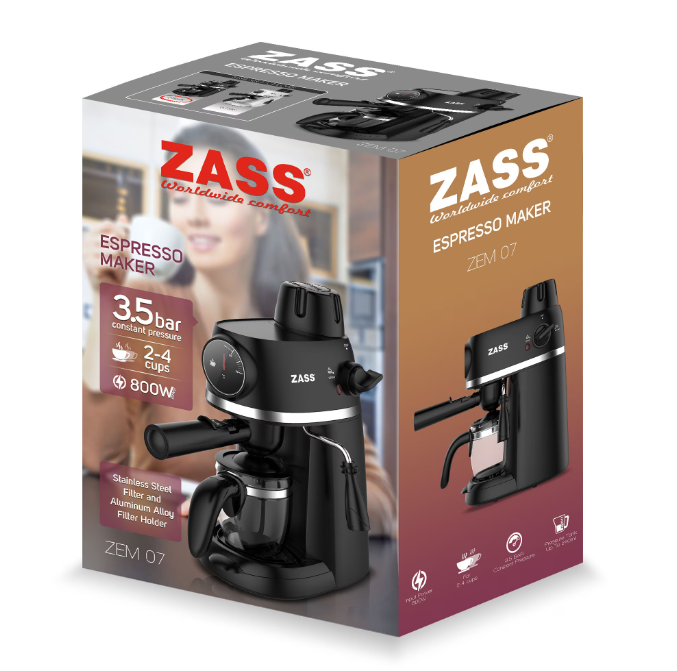 Espressor de cafea Zass ZEM 07 Alb, 800W, presiune 3,5 bari, 240ml, 2-4 cesti [2]