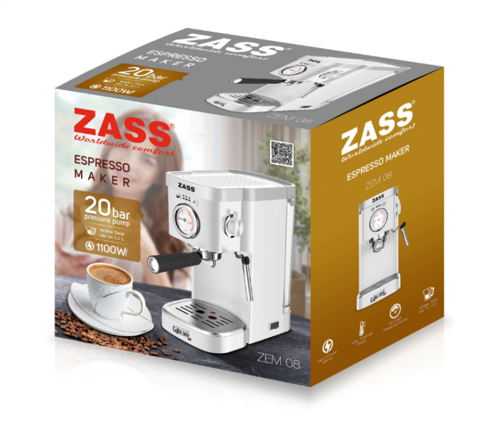Espressor de cafea Zass ZEM 08, presiune 20 bari, rezervor 1,2L detasabil [4]