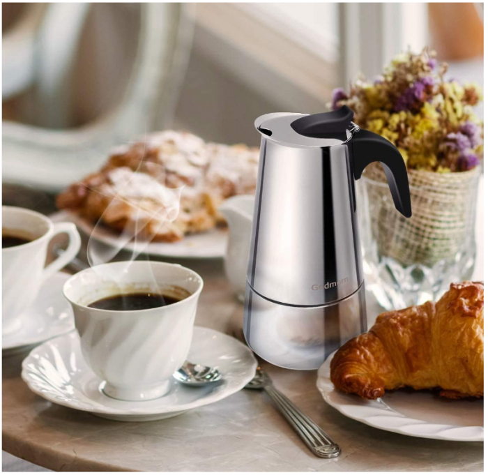 Espressor Godmorn, cafetieră italiană Moka din oțel inoxidabil, potrivită pentru aragazul cu inducție, 4 căni, 200 ml [5]