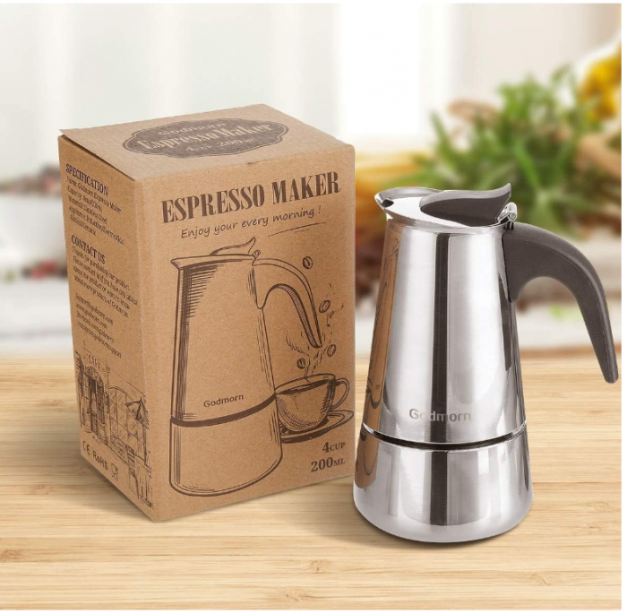 Espressor Godmorn, cafetieră italiană Moka din oțel inoxidabil, potrivită pentru aragazul cu inducție, 4 căni, 200 ml [7]
