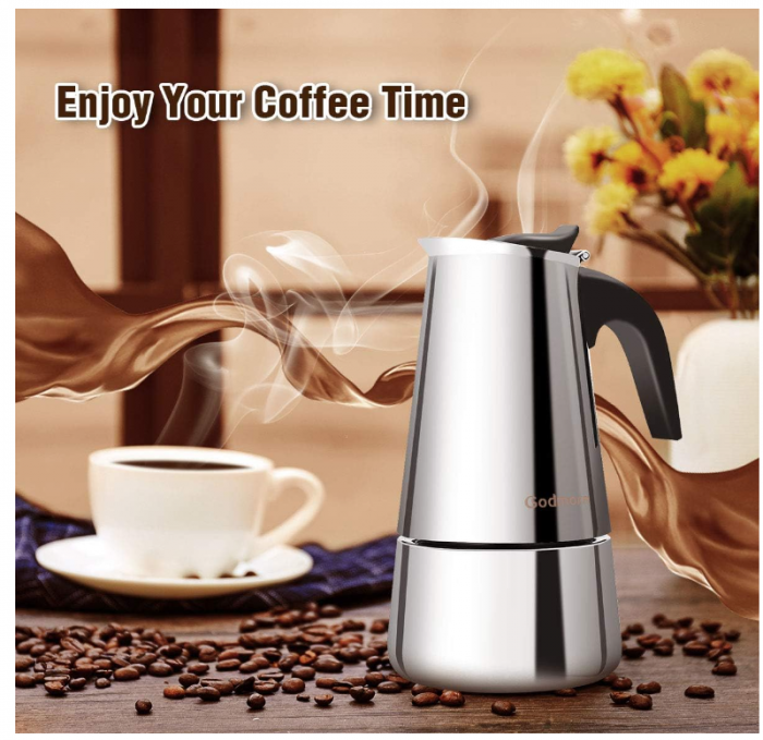 Espressor Godmorn, cafetieră italiană Moka din oțel inoxidabil, potrivită pentru aragazul cu inducție, 4 căni, 200 ml [3]