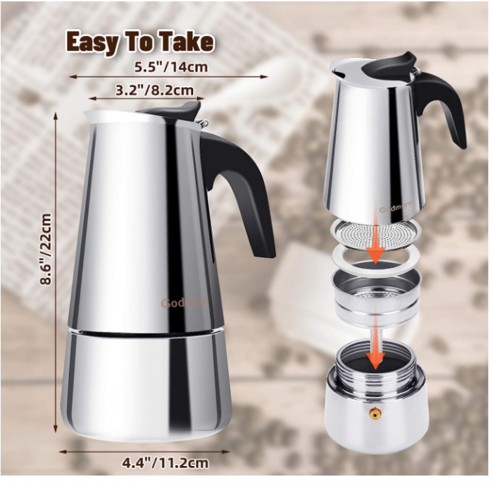 Espressor Godmorn, oțel inoxidabil 430, 450 ml, potrivit pentru plită cu inducție [5]