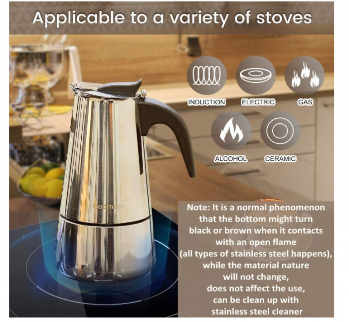 Espressor Godmorn, oțel inoxidabil 430, 450 ml, potrivit pentru plită cu inducție [2]