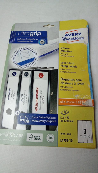 Etichete universale AVERY L4759-10 pentru biblioraft (27 Etichete cu Ultra Grip, 61 x 297 mm) 9 Foi, Alb [2]