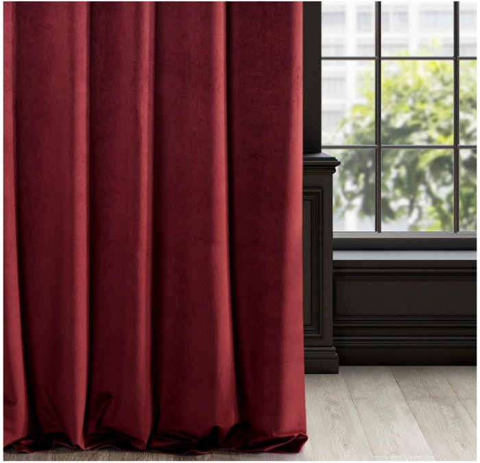 Eurofirany Draperie moale din catifea, opacă, simplă, cu bandă Rufflette pentru șină, 140 x 270 cm, Bordeaux închis [6]