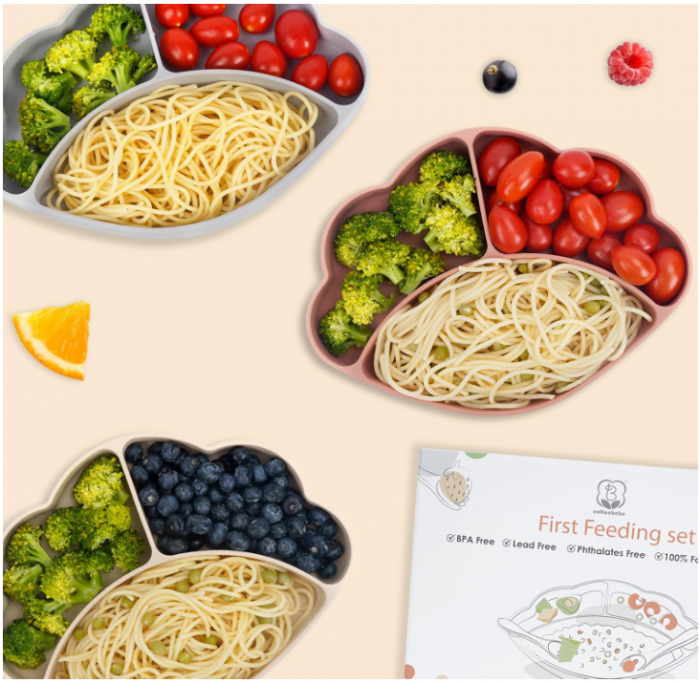 Farfurie pentru bebe COTTONBEBE cu ventuza, lingură + furculiță [6]