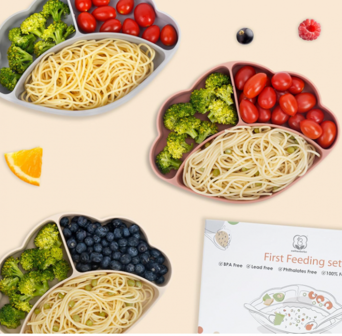 Farfurie pentru bebe COTTONBEBE cu ventuza, lingură + furculiță [6]