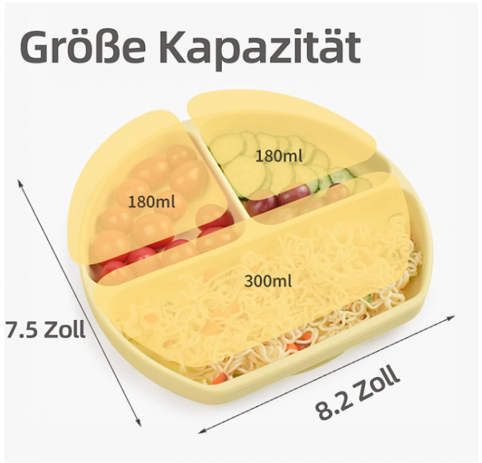 Farfurie pentru copii din silicon Aulese, veselă antiderapantă, fără BPA, galben [6]