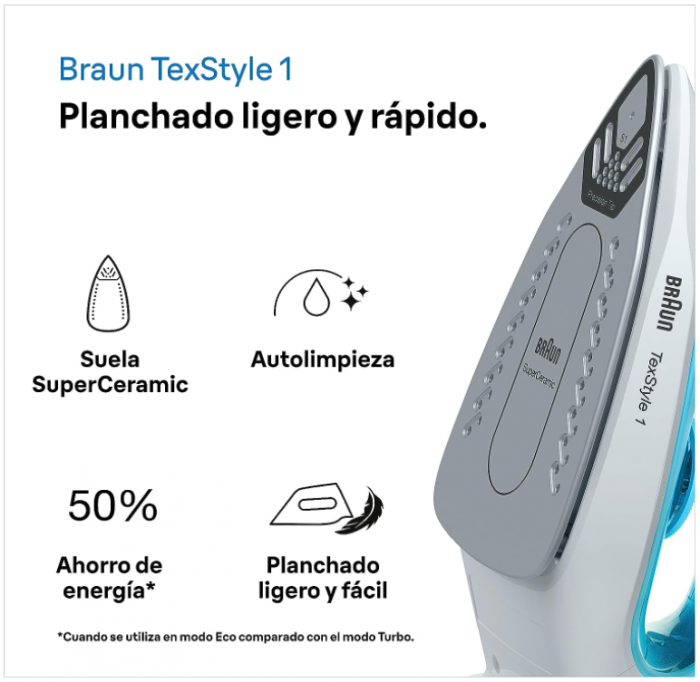 Fier de calcat cu abur Braun Household TexStyle 1 SI 1050BL, 2000 wati, albastru [2]