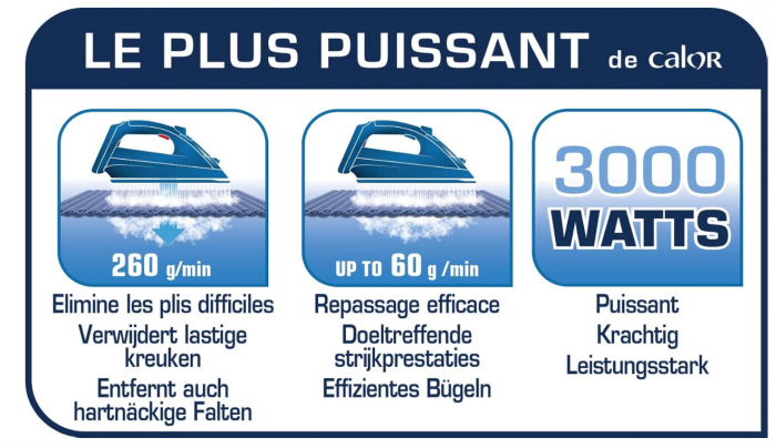 Fier de călcat cu abur Calor, până la 260 g/min aburi, FV9839C0, 350 ml, negru/auriu [3]