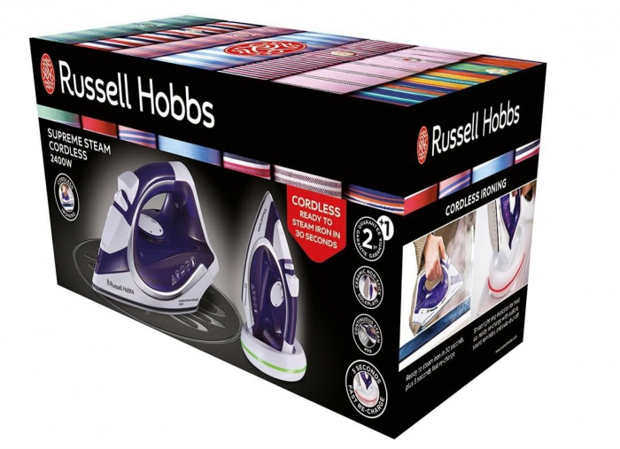 Fier de calcat cu abur fara fir Russell Hobbs Supreme Steam, 2400W, 135 g/min abur suplimentar, 300 ml, talpa ceramica [4]