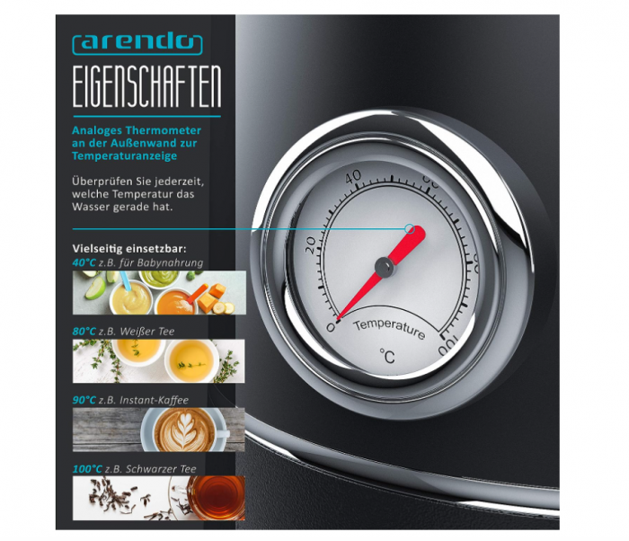 Fierbător Arendo din oțel inoxidabil cu afișare a temperaturii, 1.5 L, filtru de calcar [3]