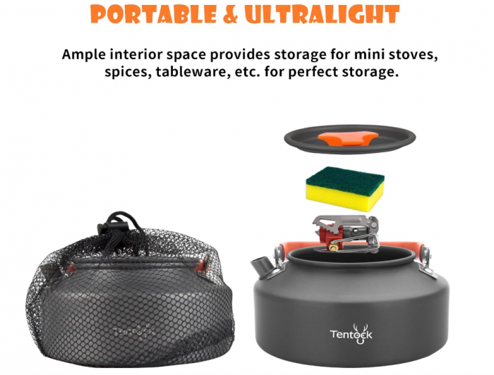 Fierbător/Ceainic Tentock pentru camping, de 1L, din aluminiu [6]
