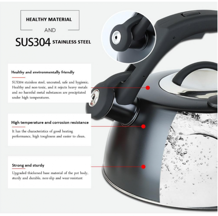 Fierbător cu fluier, oțel inoxidabil 2,5 L, potrivit pentru toate tipurile de plite/aragaz, inclusiv cu inducție [4]