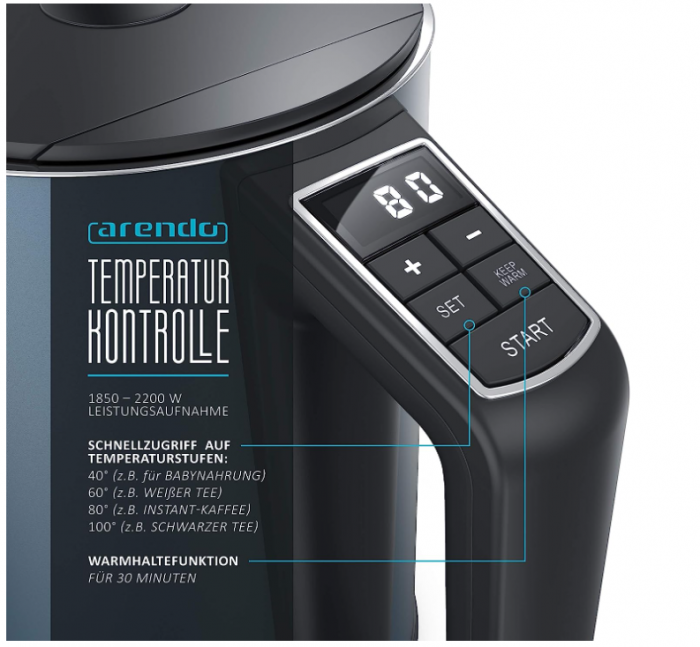 Fierbator Electric Arendo Bronzo, 40-100 grade, 1.5L, 220W [6]