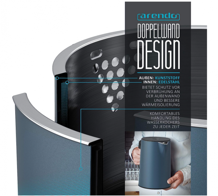 Fierbator Electric Arendo Bronzo, 40-100 grade, 1.5L, 220W [5]