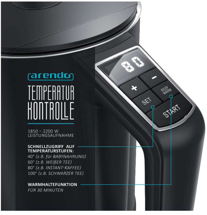 Fierbator electric Arendo din otel inoxidabil, 40-100 grade, 1.5 L [9]