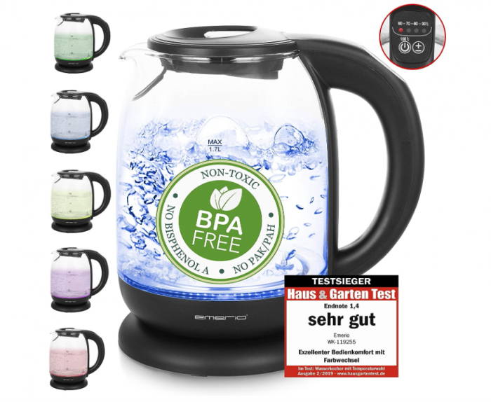 Fierbator electric de sticlă Emerio WK-119255, fără BPA, 1.7 L, 2200 W [6]