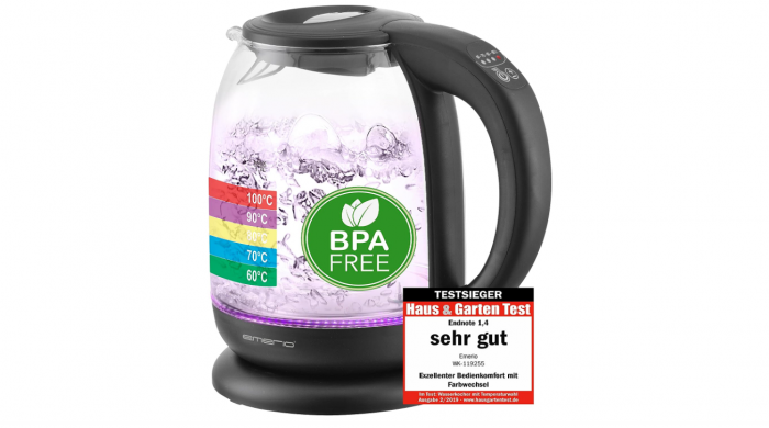 Fierbator electric de sticlă Emerio WK-119255, fără BPA, 1.7 L, 2200 W [1]
