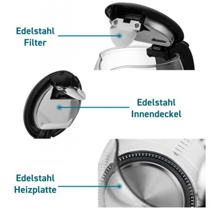 Fierbător electric din sticlă COSORI, 1.7L, 2200W, oțel inoxidabil, fără BPA [2]