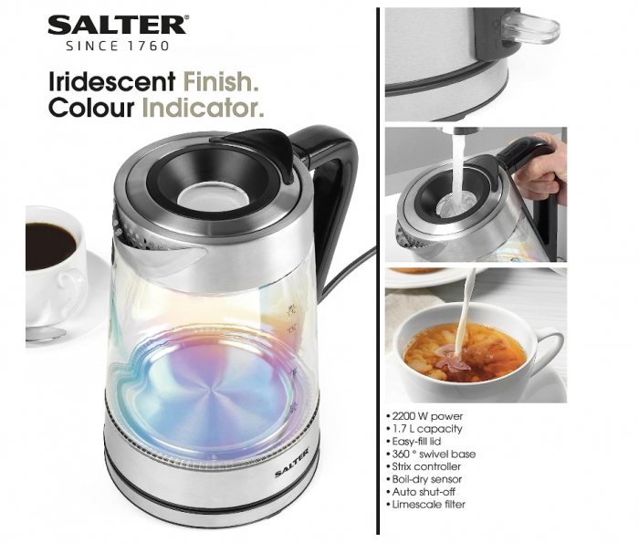 Fierbător electric din sticlă Salter EK5078IR, 1.7L, filtru de calcar, 2200W [2]